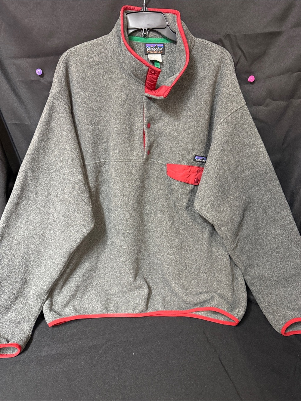 Patagonia Gray Fleece Snap Pullover with Red Trim